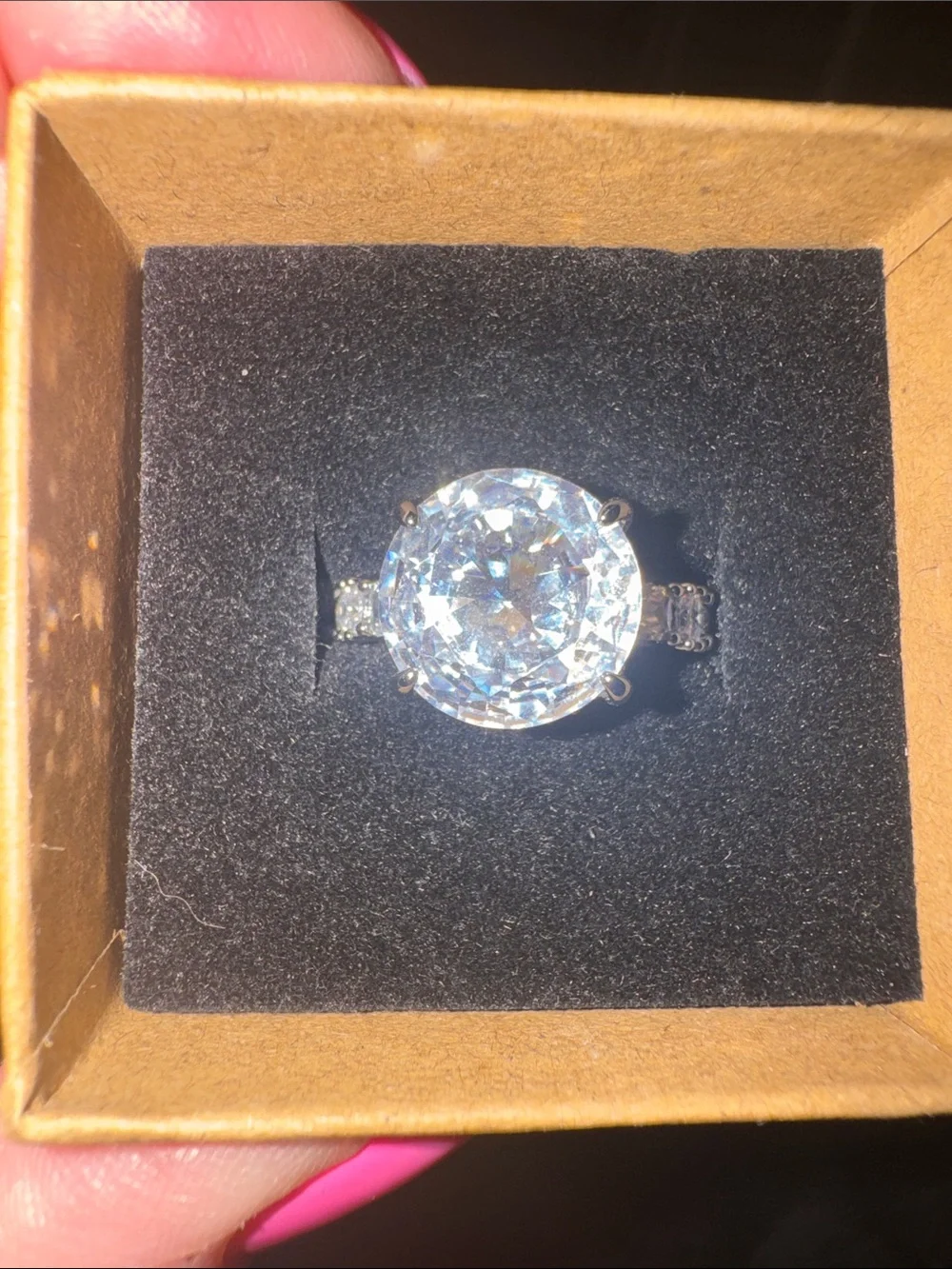 bp Silver-Tone Ring with Large Clear Center Stone SIZE 8